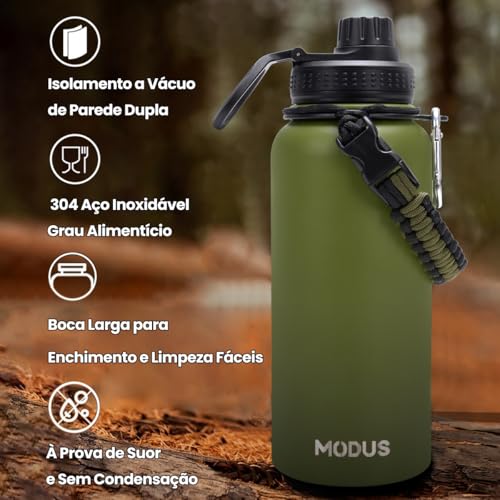 Garrafa Térmica De Água Isolada 950ml Quente & Frio De Aço Inox Com Alça (Verde)