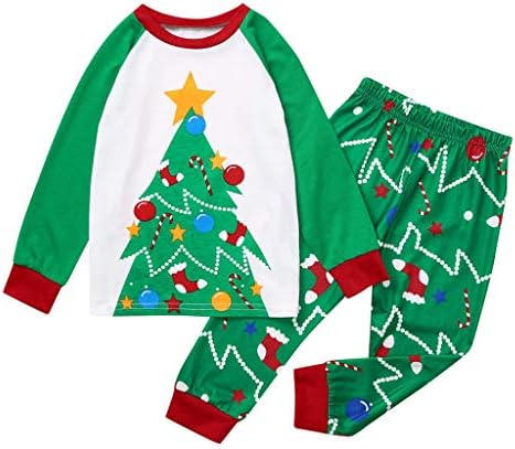 FBGood Parent-Child Christmas Family Pyjamas – Christmas Tree Print T-Shirt Top for Children Parents-Children + Home Service Costume, green, 110