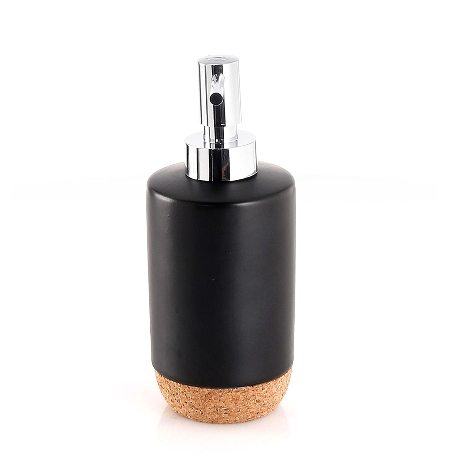 Gedy G-Canberra, Dimensions and Weight: 17 x 7 x 7 cm & 0.23 kg, Ceramic and Cork Bathroom Soap Dispenser, Black Finish, R&S Design, 2 Year Warranty, Unica