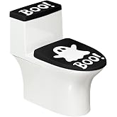 Pwoqzuy Boo Ghost Toilet Seat Cover Halloween Toilet Lid and Tank Cover Cute 2 PCS,Machine Washable Durable Toilet Dust Proof Set for Halloween Bathroom Decoration, Black