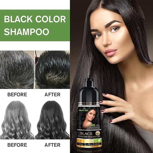 Herbishh Ultimate Hair Color Shampoo Kit (3Pcs Hair Color Shampoo Dye +1 Argan Hair Mask) Smooth And Long Lasting Color Shampoo For Grey Hair Men & Women Easy & Quick To Use-Combo4 (Black)