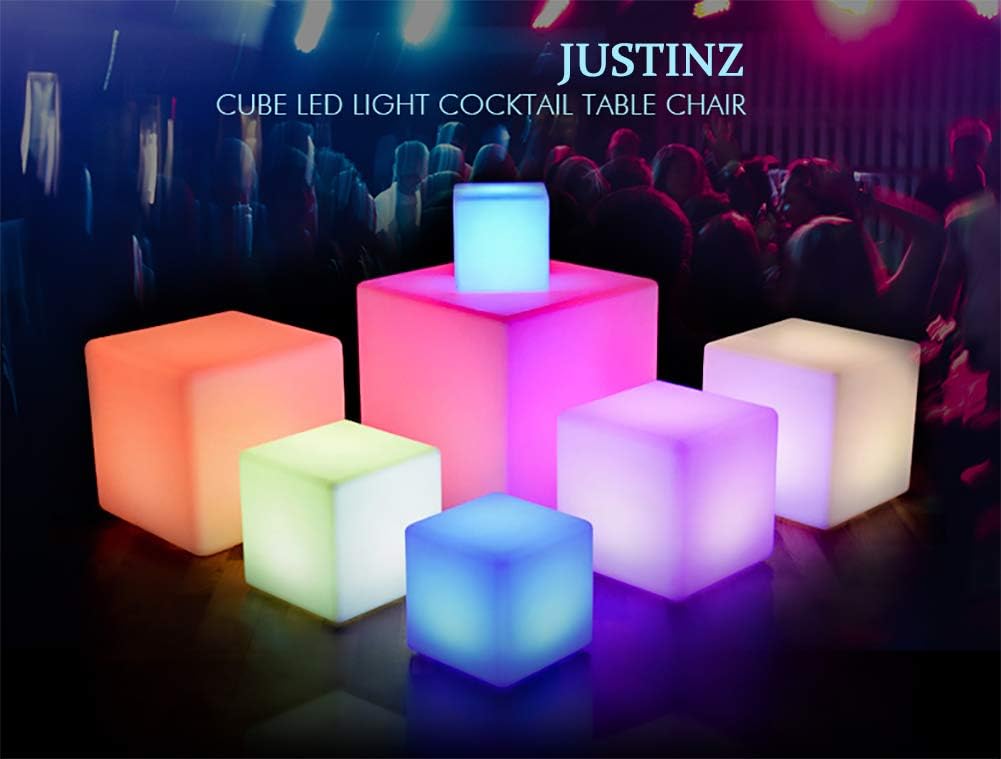 JUSTINZ 16 Color Changing LED Light Up Furniture Chair Cube Ball Night Light Bar Stool Serving Tray Bucket Pot (16-inch Cube)