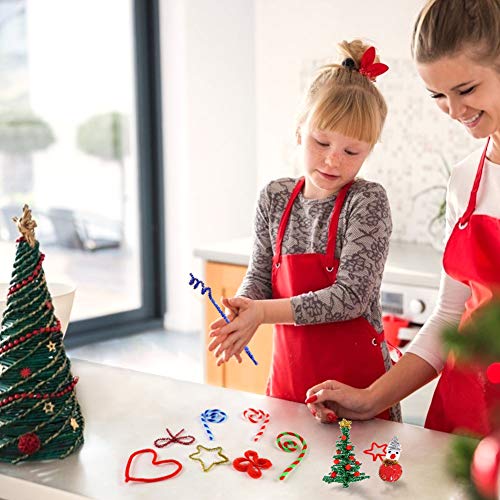 BigOtters Christmas Pipe Cleaners Set, 550PCS Craft Supply Including 200PCS Xmas Pipe Cleaners 200PCS 2-Style Pom Poms 100PCS Self Adhesive Wiggle Eyes and 50PCS Bells Snowflakes for DIY Art Project