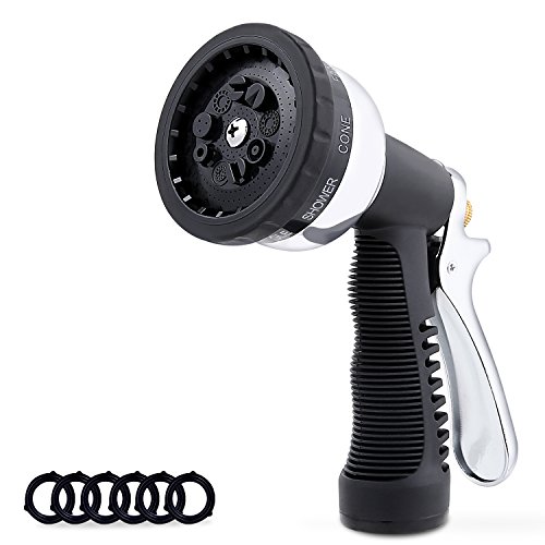 Ohuhu Garden Hose Spray Nozzle, Water Nozzle W/ 9 Adjustable Patterns, Durable Steel Chrome Design