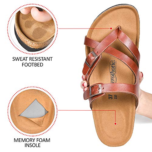 Memory Foam Cork Footbed Slides for Women Sandals with & Arch