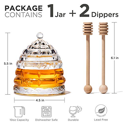 2 Dippers and Crystal Honey Jar, Handmade Beehive Honey Jar with Dipper