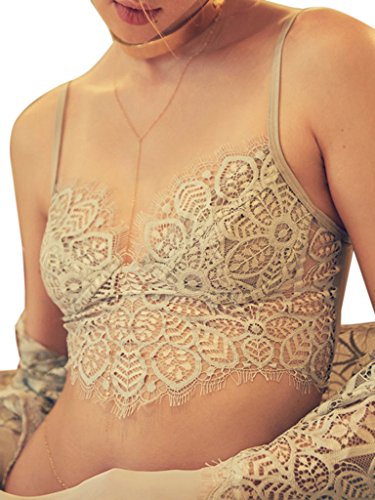 Clothink Women Gray Spaghetti strap Eyelashed Lace Bralet