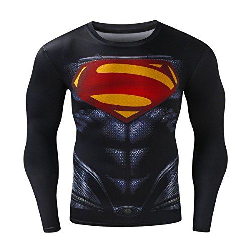 Red Plume Men's Compression Sports Shirt Cool Super Person Running Long Sleeve Tee (XL, Black)