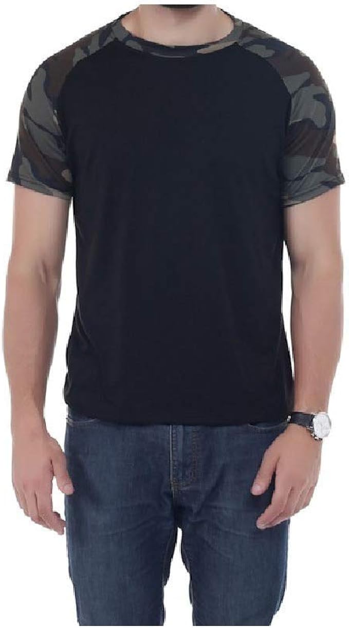 Amazon Beeatree メンズ カラーブロック ファッション 半袖迷彩 クルー ネック プルオーバー Tシャツ トップ Tシャツ カットソー 通販