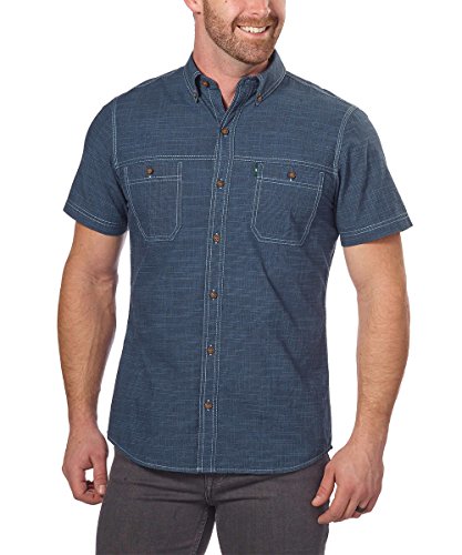 G.H. Bass & Co. Men’s Short Sleeve Woven Shirt, (XX-Large, Dark Blue)