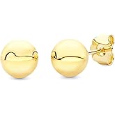 14k REAL Yellow Gold 3mm, 4mm, 5mm, 6mm, 7mm, 8mm Ball Stud Earrings with Push Backs