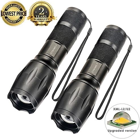 (Upgraded Version) Ultra Bright Tactical Portable Flashlight, Rechargeable (Battery not Included), Zoomable, Water-Resistant, 1200 Lumens CREE L2/U2 LED, 5 Light Modes