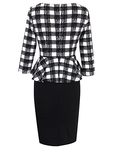 Wear To Work Pencil Dress เดรส แฟชั่นชุดทำงาน Saslax ผู้หญิง 3/4 Sleeve Peplum Elegant Vintage