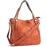 WISHESGEM Women Handbags PU Leather Tote Shoulder Bags Satchel Zipper Cross Body Bags Brown