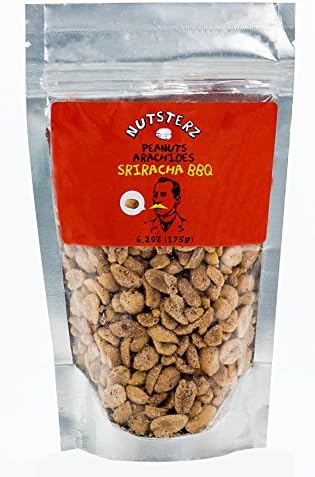 Sriracha BBQ Peanuts from Nutsterz, 6.24oz Bag of Siracha Barbeque Peanuts, Gourmet Delicious and Nutritious Peanuts Flavored with Sriracha Spice, Aged Cayanne Red Peppers, Paprika, Onion, Salt &amp; More