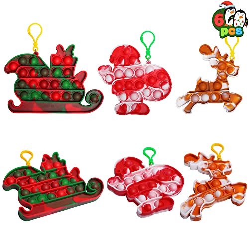 Joiedomi JOYIN 6 Pcs Christmas Bubble Silicone Keychain s Anxiety Stress Reliever Fidget Toy with 3 Designs for Kids and Adults