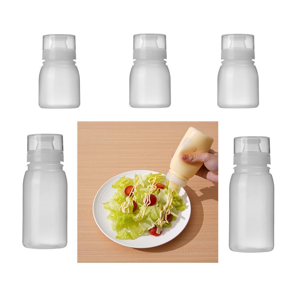 OHAOLYLE Plastic Squeeze Sauce Bottles with 5 Nozzles,Reusable Squeeze Condiment Bottles Dispensers, Salad Squeeze Bottle, BBQ Sauce,Ketchup, Dressings, Mustard, Oil Bottles(6pcs)