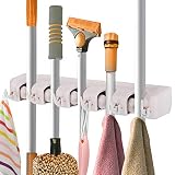 Toolsempire Broom and Mop Holder Wall Mounted Garden Tool Rack Garage Storage Organizer Rack 5 Position with 6 Hooks