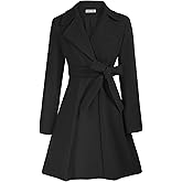 Kate Kasin Women A Line Peacoat Dress Coat Belted Notch Lapel Overcoat Fall Winter Trench Coats