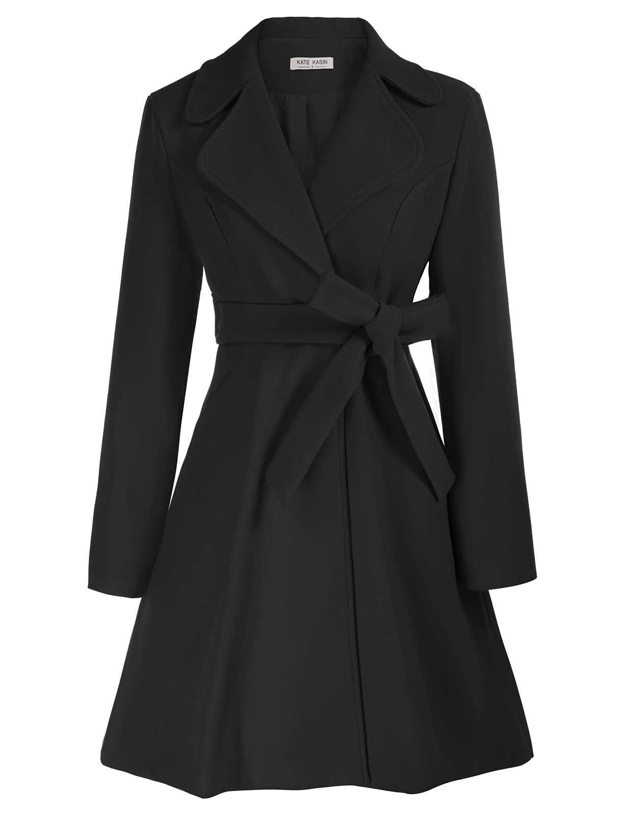 Photo 1 of **Belt is Missing**

Kate Kasin Women A Line Peacoat Dress Coat Belted Notch Lapel Overcoat Fall Winter Trench Coats Black S