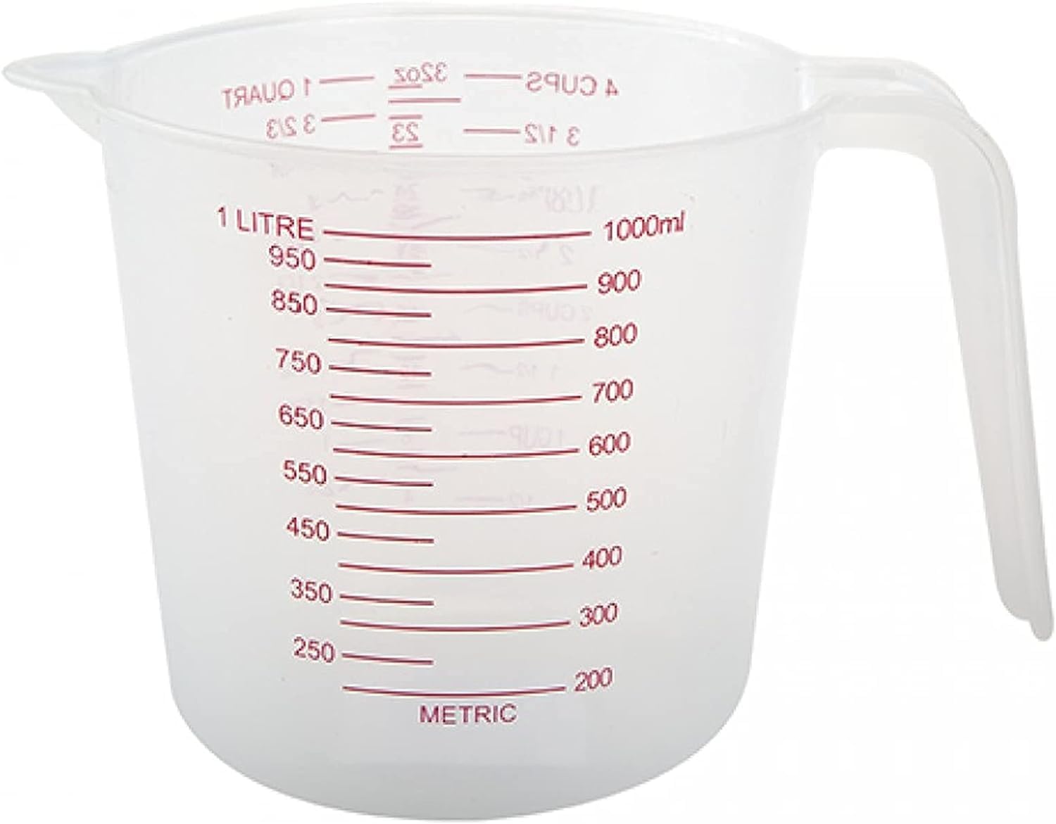 1L Clear Plastic Measuring Jug with Measurements displayed in ml, cl, fl oz and Pints