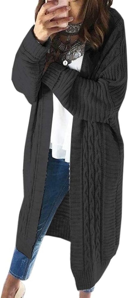 Ferrtye Womens Oversized Chunky Long Cardigan Sweaters Open Front Cable Knit Long Sleeve Duster 