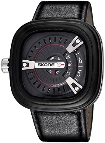 SKONE Square Dial Digital Scale Fashion Men Quartz Watch with PU Leather Band
