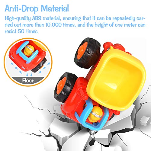 Friction Powered Cars Push and Go Toys Cars for Toddlers Baby Boys Inertia Toys Early Educational Toddler Toys Construction Vehicles Toys Kids Gift Tractor, Bulldozer, Cement Mixer, Dump Truck, 4Pcs - Thumbnail 4