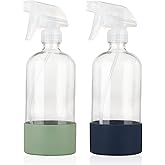 HOMBYS 16 Oz Clear Glass Spray Bottles with Silicone Sleeve,Empty Boston Bottle Spray Bottle with Adjustable Nozzle,Refillabl