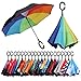 BAGAIL Double Layer Inverted Umbrellas Reverse Folding Umbrella Windproof UV Protection Big Straight Umbrella for Car Rain Outdoor with C-Shaped Handle Rain Bow