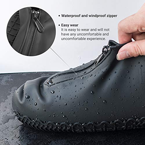 ATOFUL Reusable Silicone Waterproof Shoe Covers, Silicone Shoe Covers with Zipper No-Slip Silicone Rubber Shoe Protectors for Kids,Men and Women (Black, M)