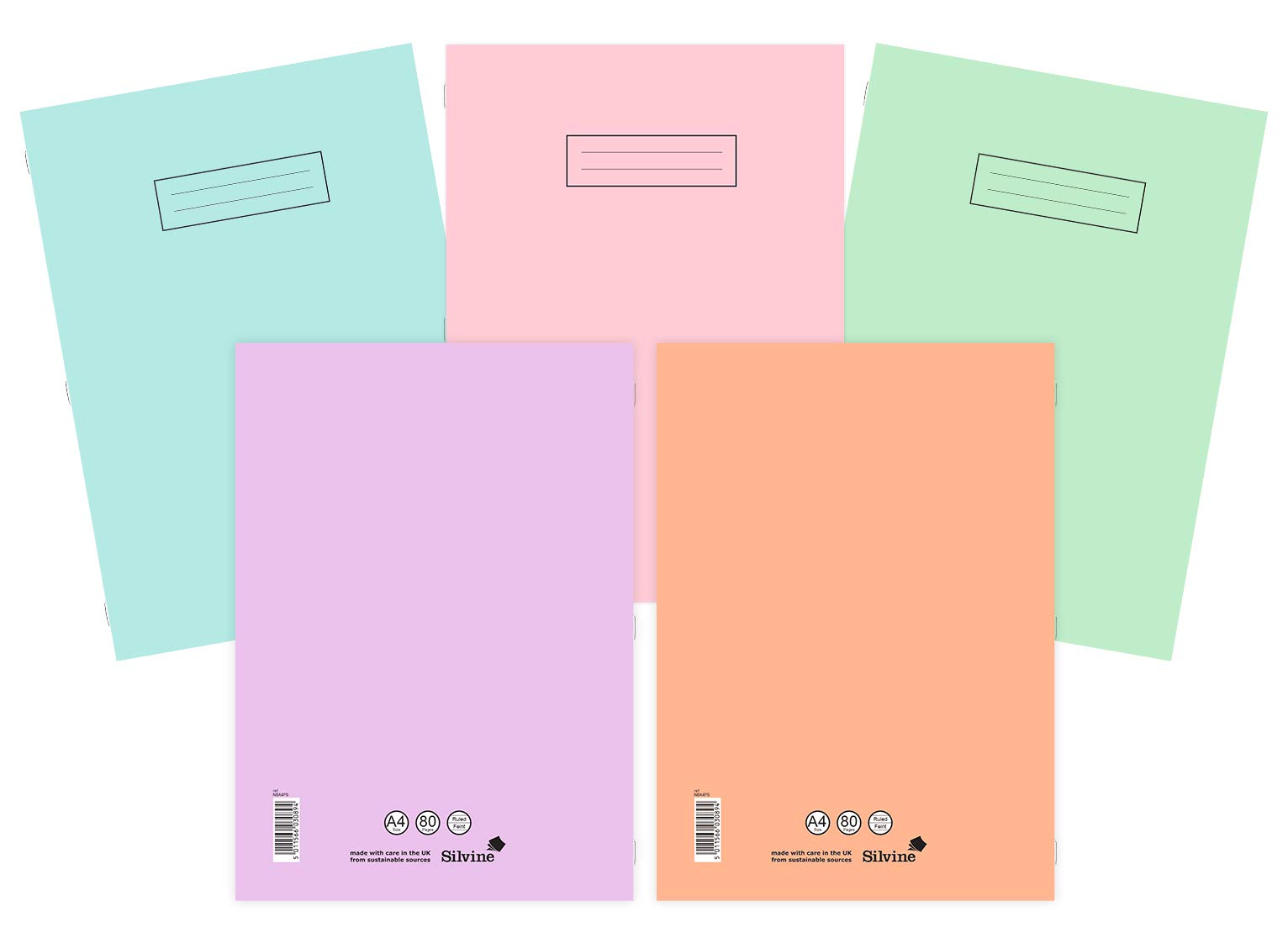 Silvine A4 Exercise Books Assorted Pastel Colours (Pack of 10)