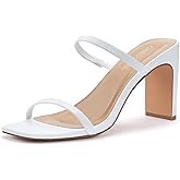 Carcuume Women's Square Toe Two Strap Open Toe Block Heels Sandals Slip On Shoes,FAUNA-WHITE PU-10