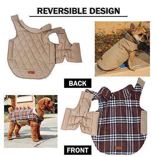 DogLemi Cozy Waterproof Windproof Reversible British Style Plaid Dog Vest Winter Coat Warm Dog Apparel for Cold Weather Dog Jacket for Double Sided Available - Brown - S - Thumbnail 2