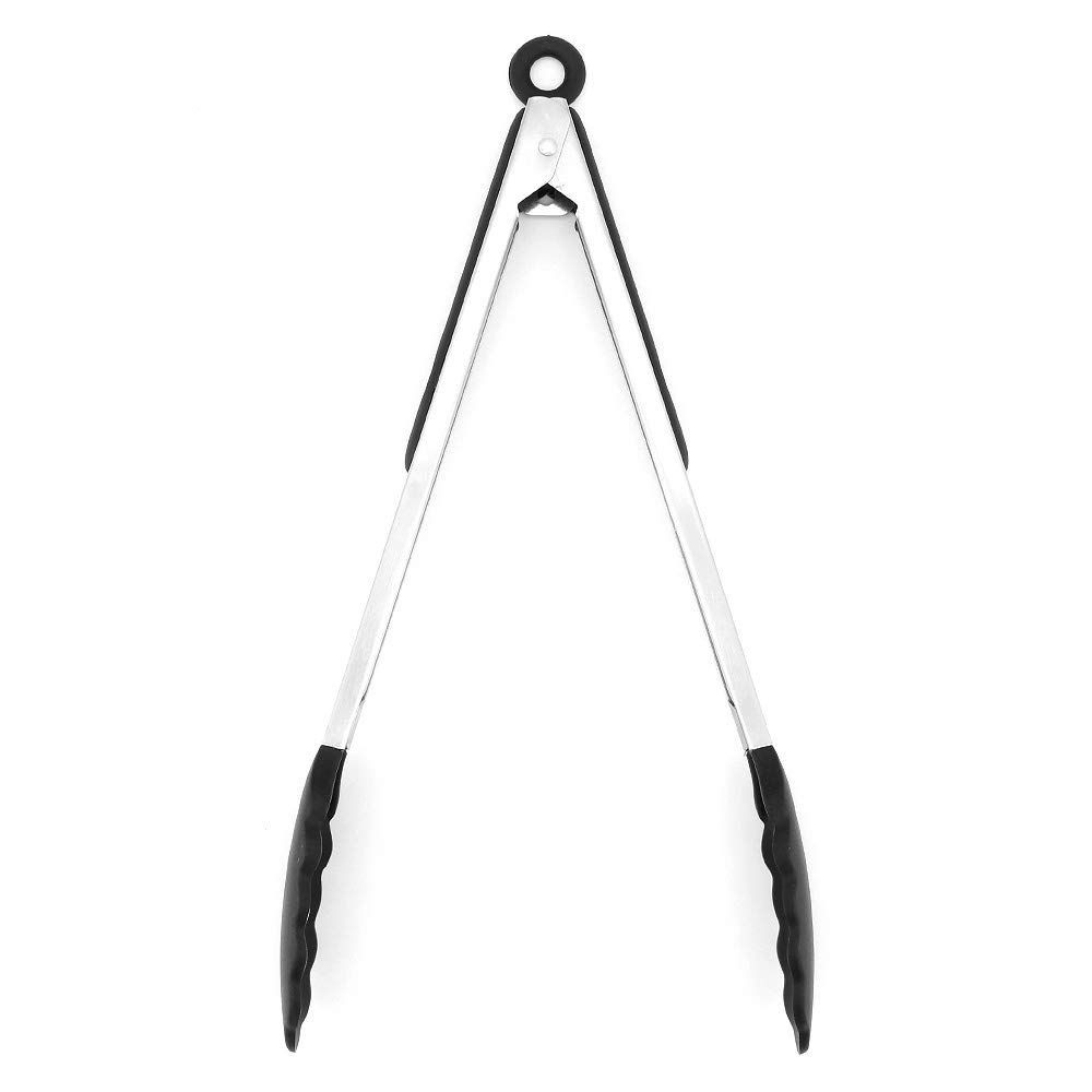 MoYouno Silicone Food Tongs, Barbecue Tongs, Non-slip and Easy Grip Stainless Steel Handle, Heat Resistant, Food Grade, Handy Utensil For Cooking, Oven (9 inch)