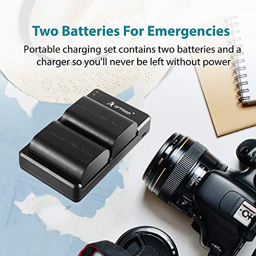 Artman LP-E6 LP-E6N Rechargeable Battery and USB Charger Set for Canon 5D Mark II III IV, 5Ds, 6D, 70D, 80D and More (2-Pack 2200mAh Camera Batteries,Versatile Charging Option with USB) Black