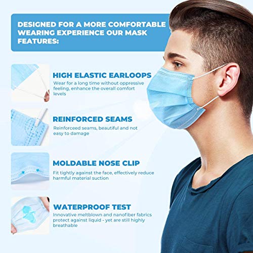 50 Pcs Disposable Face Masks PPE Personal 3Ply Face Masks Breathable