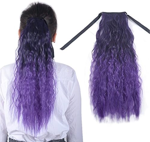 MShair 22" Long Kinky Straight Ponytail Hair Extensions For Women Synthetic Hairpiece 100g-110g Black To Purple