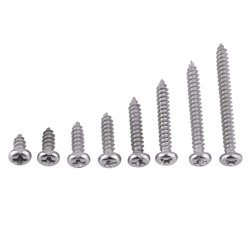 200pcs Phillips Pan Head Screws, M3 Stainless Steel Self Tapping Screws Assortment Set 6mm 8mm 10mm 12mm 16mm 20mm 25mm 30mm(Round Head)