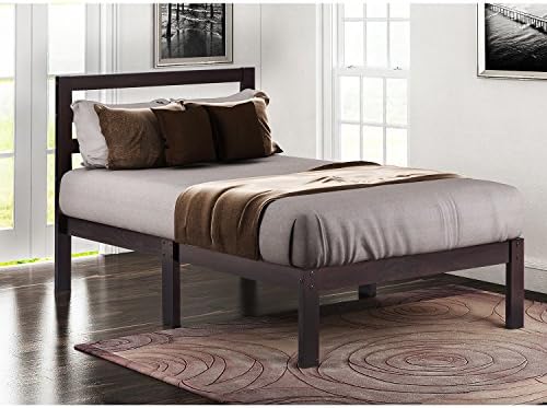 Merax Solid Wood Bed Twin Size Platform Bed With Headboard (Espresso)