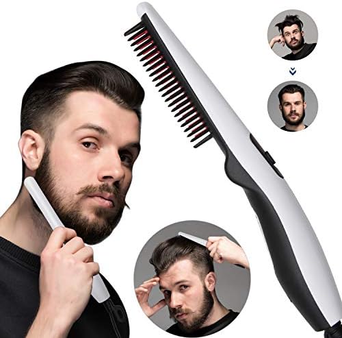 Beard Straightener Comb, Quick Electric Iron Heated Beard Brush Beard Styler for Men, Travel Portable Heating Beard Straightening Combs with Anti-Scald Feature, Multifunctional Hair Straightening Brus