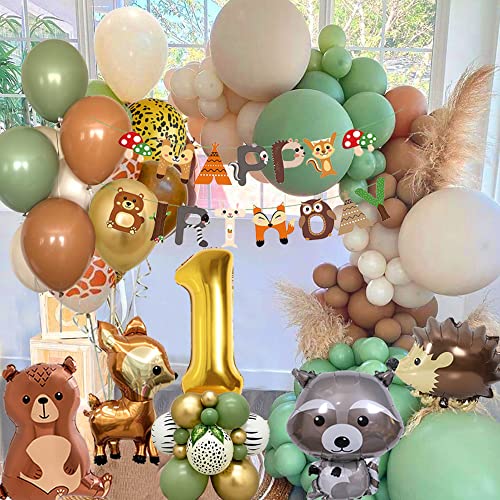 FUBABCO Birthday Decoration 1 Year Boy Girl Jungle Animal Balloons Jungle Party Kids First