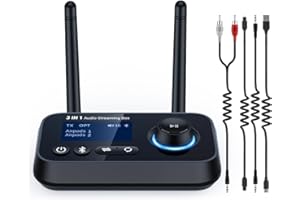 Ifofo Bluetooth 5.3 Transmitter for TV Audio w. Screen Display Dual Antenna Low Latency Bluetooth Adapter Support Up to 2 BT Headphones Long Range Extender 3.5mm AUX/RCA/Opt Input/Output