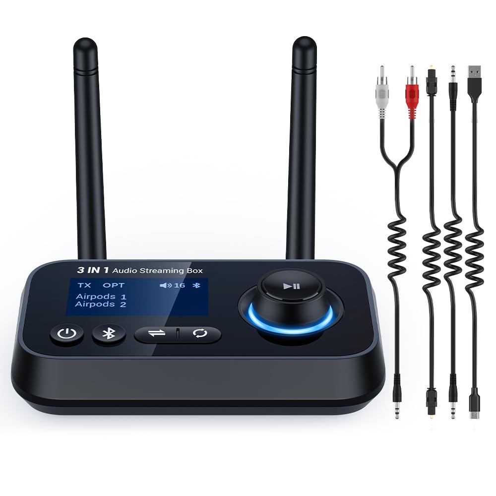 Photo 1 of Ifofo 3-in-1 Bluetooth 5.3 Transmitter Receiver for Tv/Home Stereo/Old Speakers/Wireless Headphones Long Range Bluetooth Audio Adapter Dual Link Low Latency Screen Display Optical/Aux/RCA