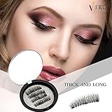 Magnetic Eyelashes, VereBeauty Magnetic False Eyelashes with 3 Magenet 3D Longer & Thicker Glamorous 100% Handmade False Eyelashes (4 Pcs, Black)