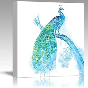 Fun and Colorful Splattered Watercolor Peacock - Canvas Art Home Art - 12x12 inches