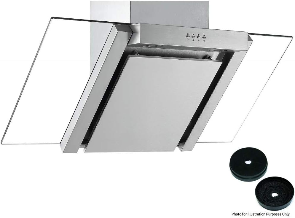 Cookology 90cm Angled Glass Chimney Cooker Hood in Stainless Steel & Carbon Filters