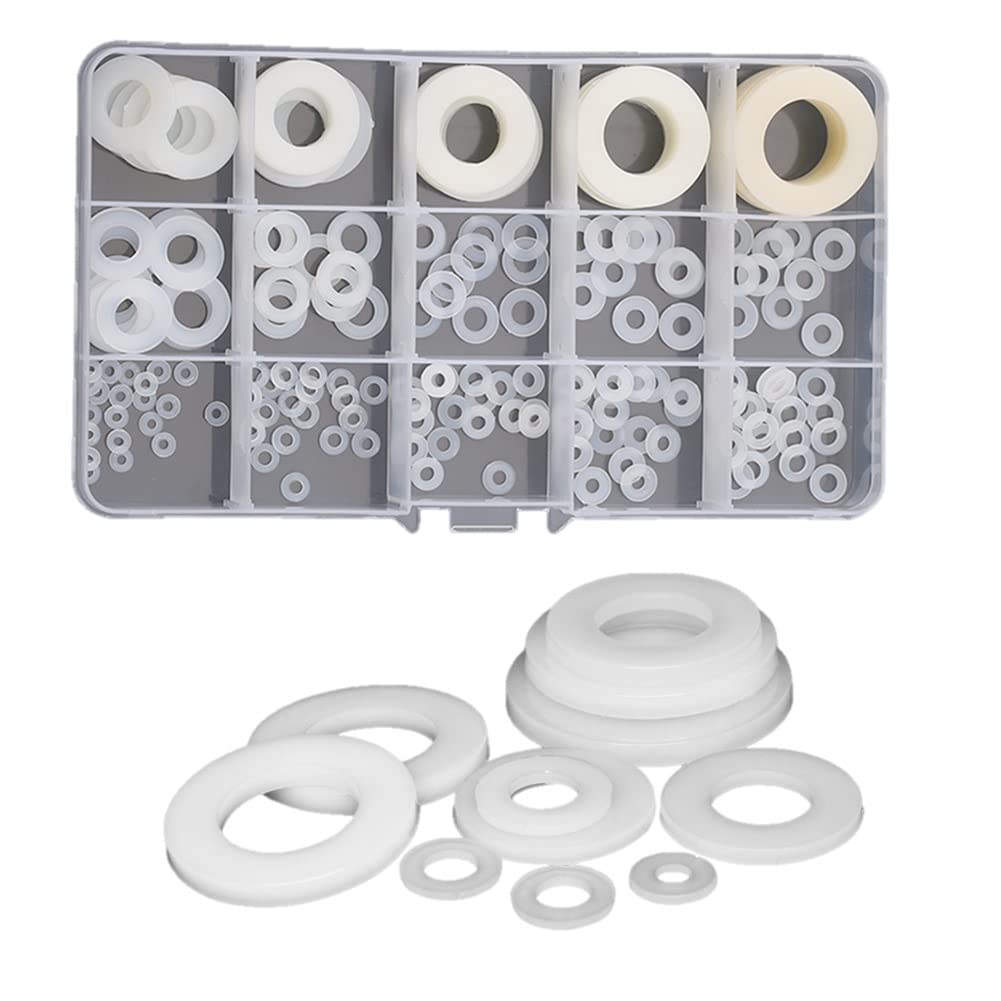 CONPHERON 215 Pieces White Nylon Flat Washer Assortment Kit M2-M18 for Screw Bolt