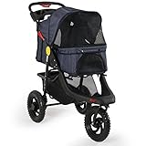 Fur Family Pet Stroller Dog Travel Foldable 3-Wheel with (2) Cup Holder (Dark Blue)