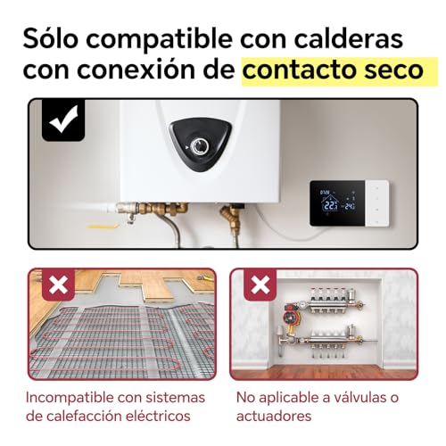 2 Wire WiFi Battery Thermostat for Gas Boilers Control Tuya Thermostat Programmable Daily, Compatible with Google Voice Control and Alexa.W506 3A